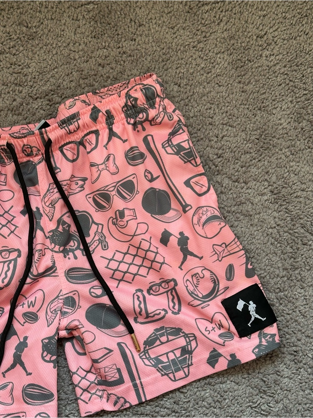 Baseballism YXL Pink Graphic Shorts with Black Drawstring - Picture 3 of 7